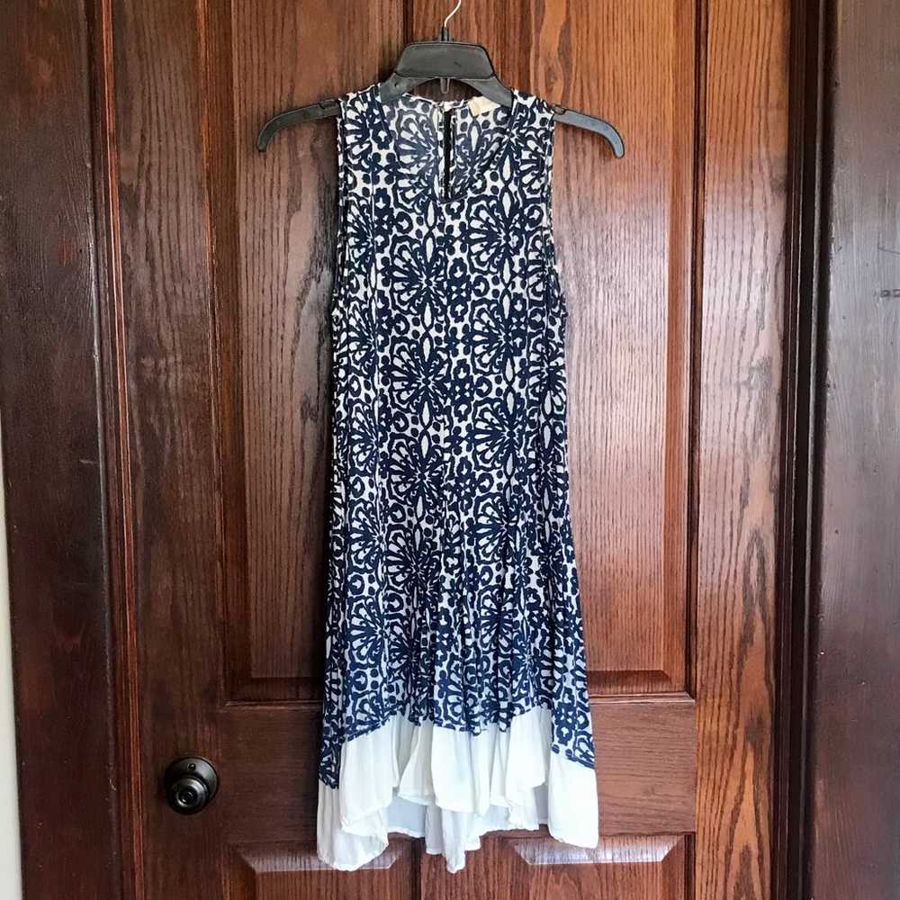 Altar’d State navy blue+ivory printed dress size S